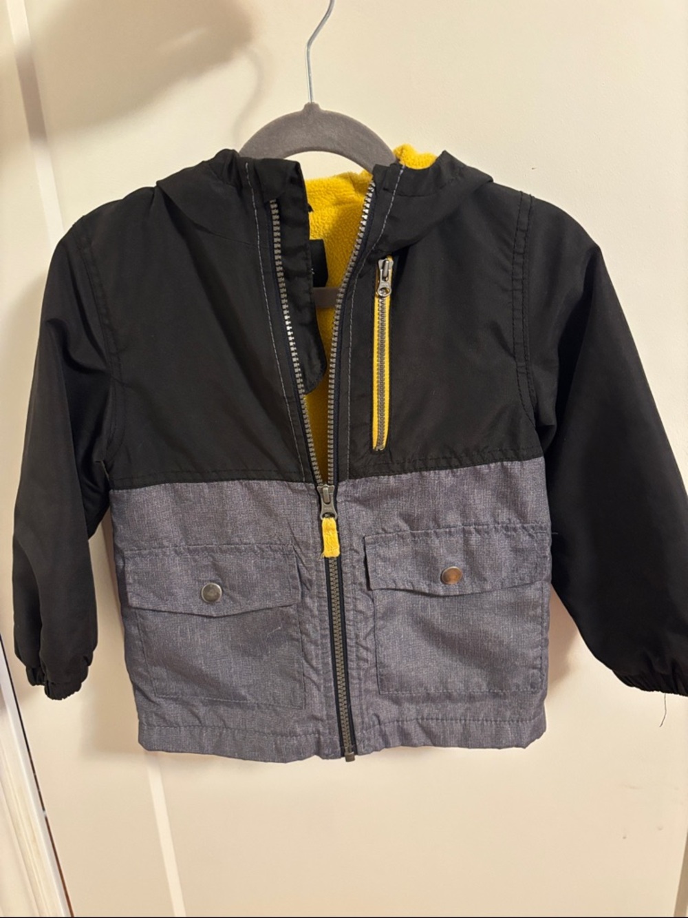 Carter's Black and Gray Hooded Jacket with Yellow Lining